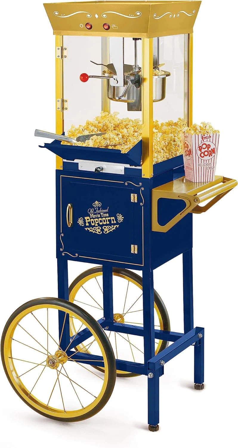Nostalgia Appliances Popcorn Cart Vintage Movie Theatre Popcorn Machine, Navy