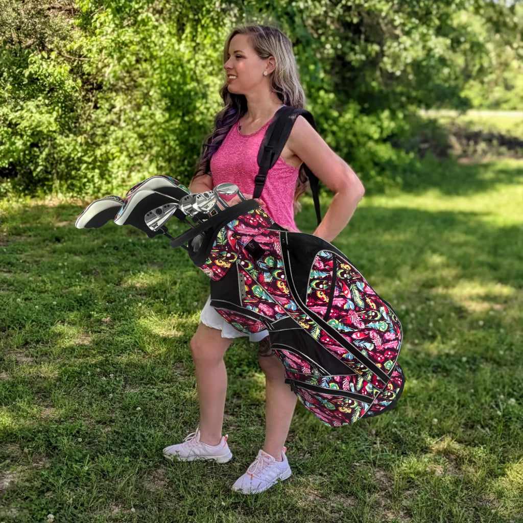 Womens Golf Bag - Taboo Fashions Lightweight Ladies Cart Bag, 14-Way, 7 Zippered Pockets, Rain Hood, Insulated Beverage Compartment