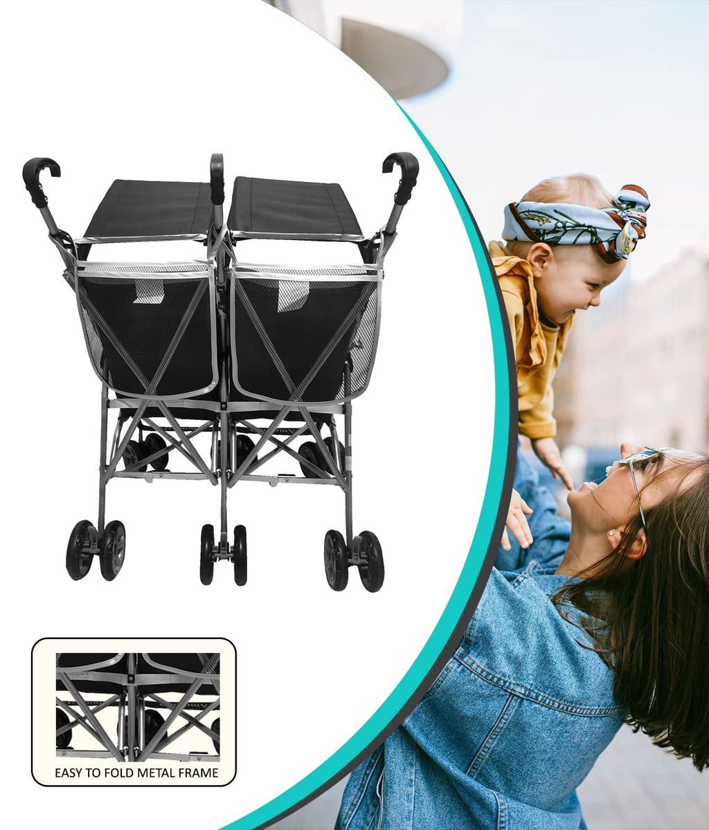 AmorosO Twin Umbrella Stroller Black