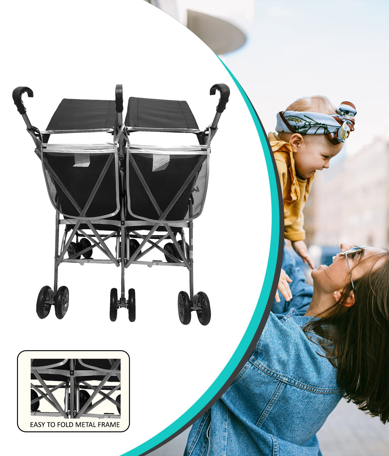 AmorosO Twin Umbrella Stroller Black