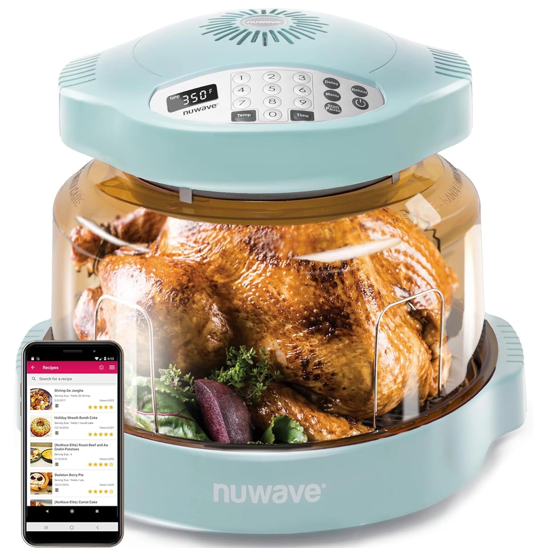 NuWave Pro Plus 2 Air Fryer, Infra-Red Oven Cook Healthy, 360 Surround Cooking, Adjustable Temps, 100 Presets & 50 Memory Air Fryer, Durable Power Dome, Mint Green