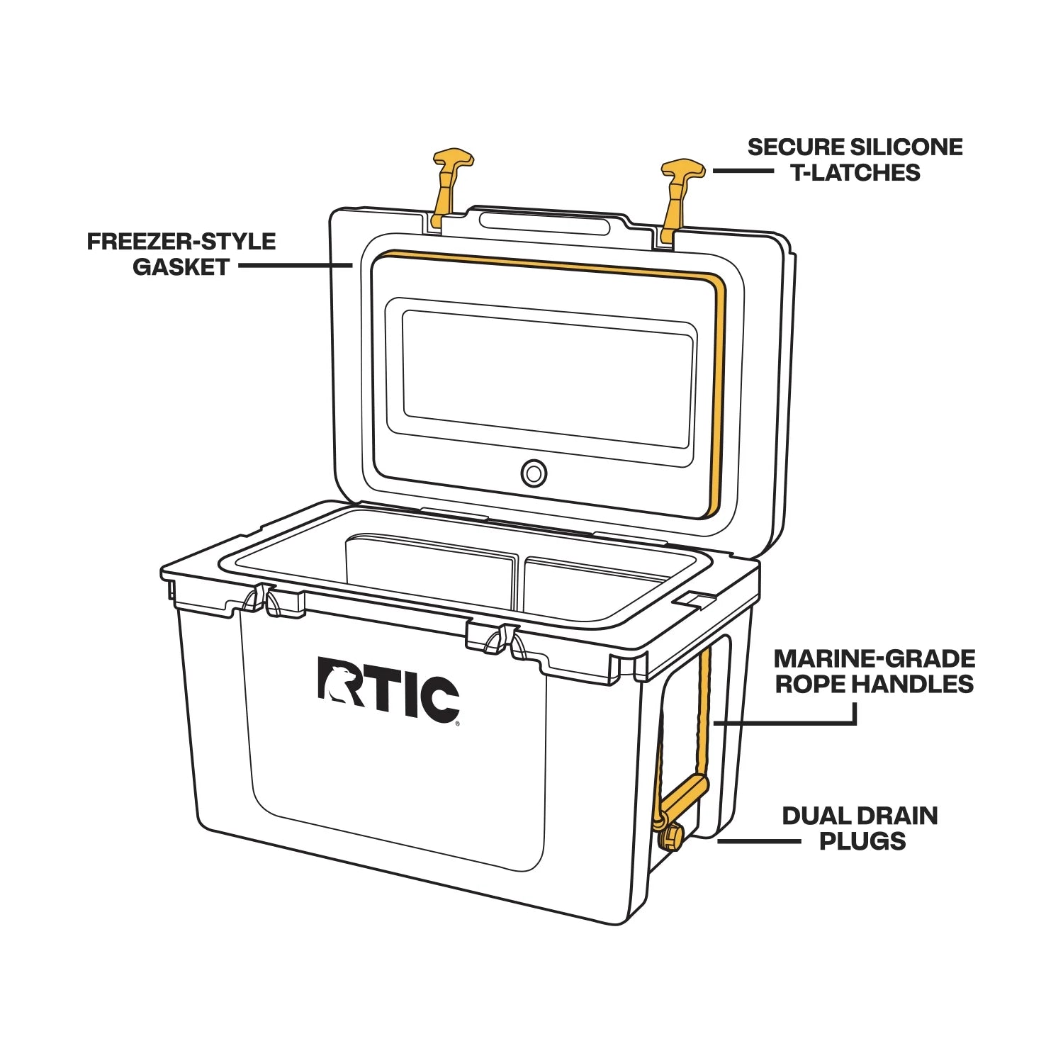 RTIC 52 Qt Ultra-Light Hard Cooler Insulated Portable Ice Chest Box for Beverage, Beach, Camping, Picnic, Fishing, Boat, Barbecue,White & Grey