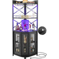 Aheaplus Corner Bar Cabinet with Power Outlet, Industrial Wine Cabinet