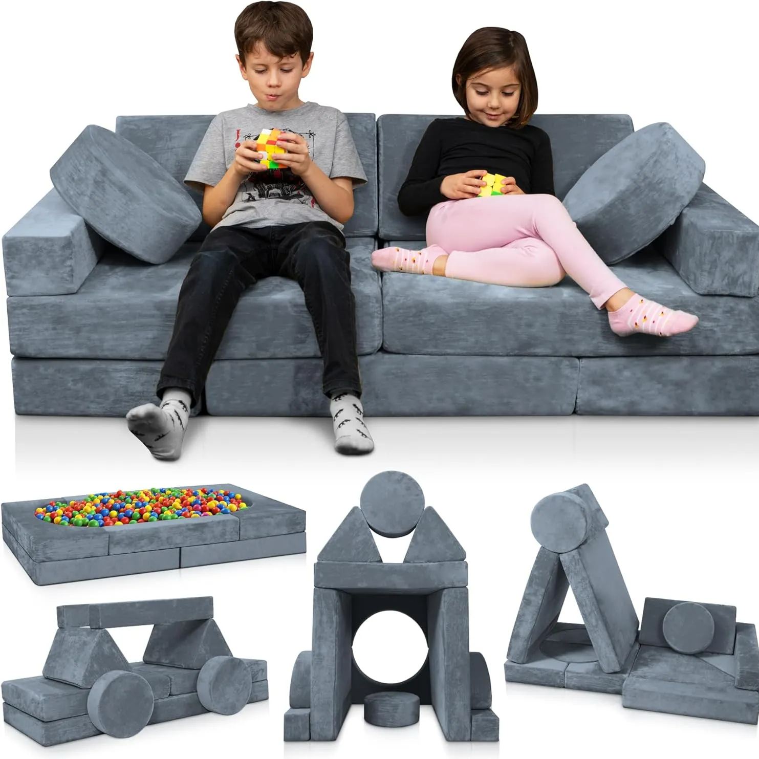 Lunix 14pcs Modular Kids Play Couch, Child Sectional Sofa, Fortplay Bedroom and Playroom Furniture