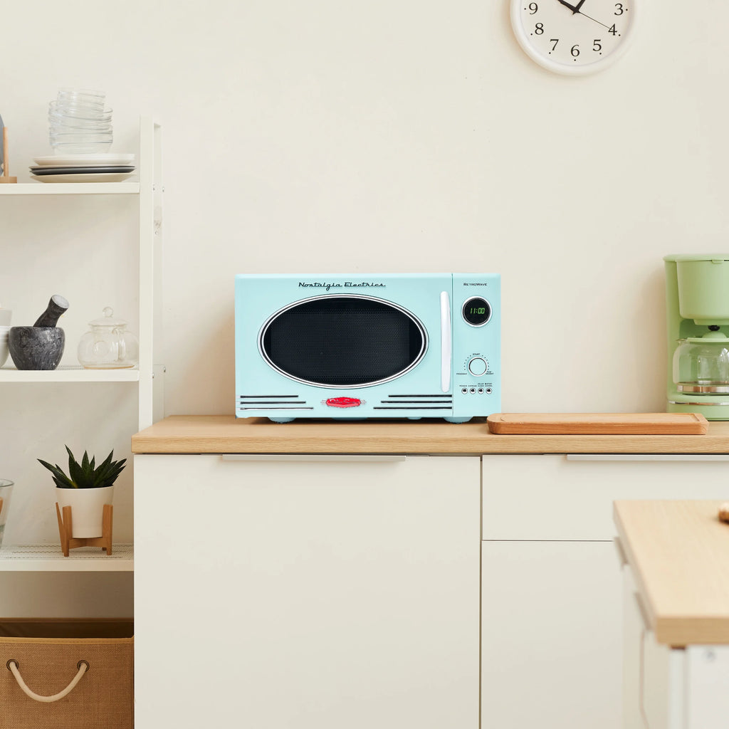 Nostalgia Retro Microwave for Countertop 0.9 cu ft Vintage Microwave, Aqua