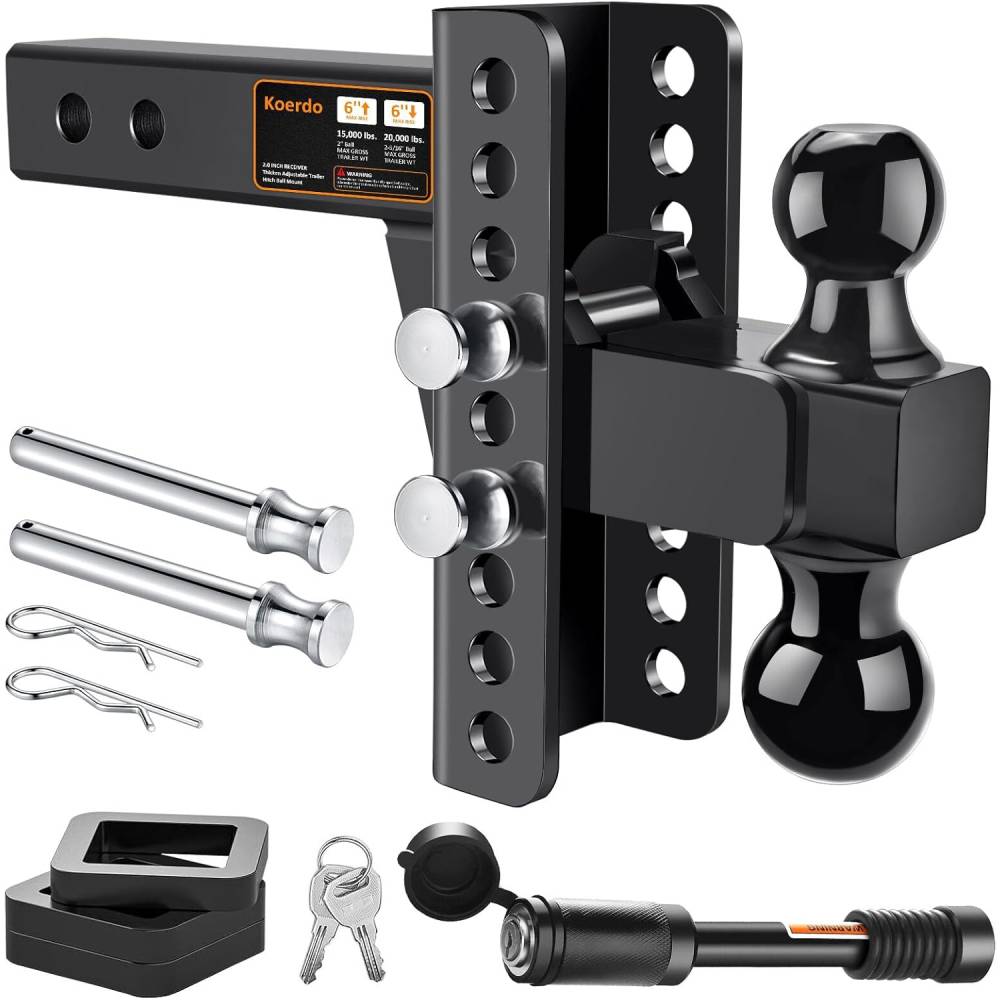 Koerdo Adjustable Trailer Hitch with Anti Theft Pin