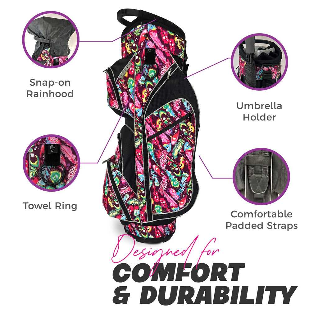 Womens Golf Bag - Taboo Fashions Lightweight Ladies Cart Bag, 14-Way, 7 Zippered Pockets, Rain Hood, Insulated Beverage Compartment