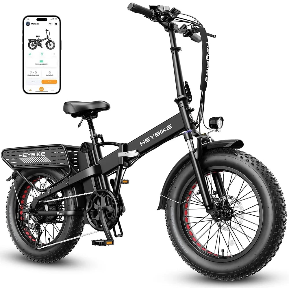 Heybike Mars 2.0 Fat Tire Electric Bike for Adults with 750W Motor, Foldable Ebike with 600Wh Removable Battery, 20" Electric Mountain Bicycle, Full Suspension, UL2849
