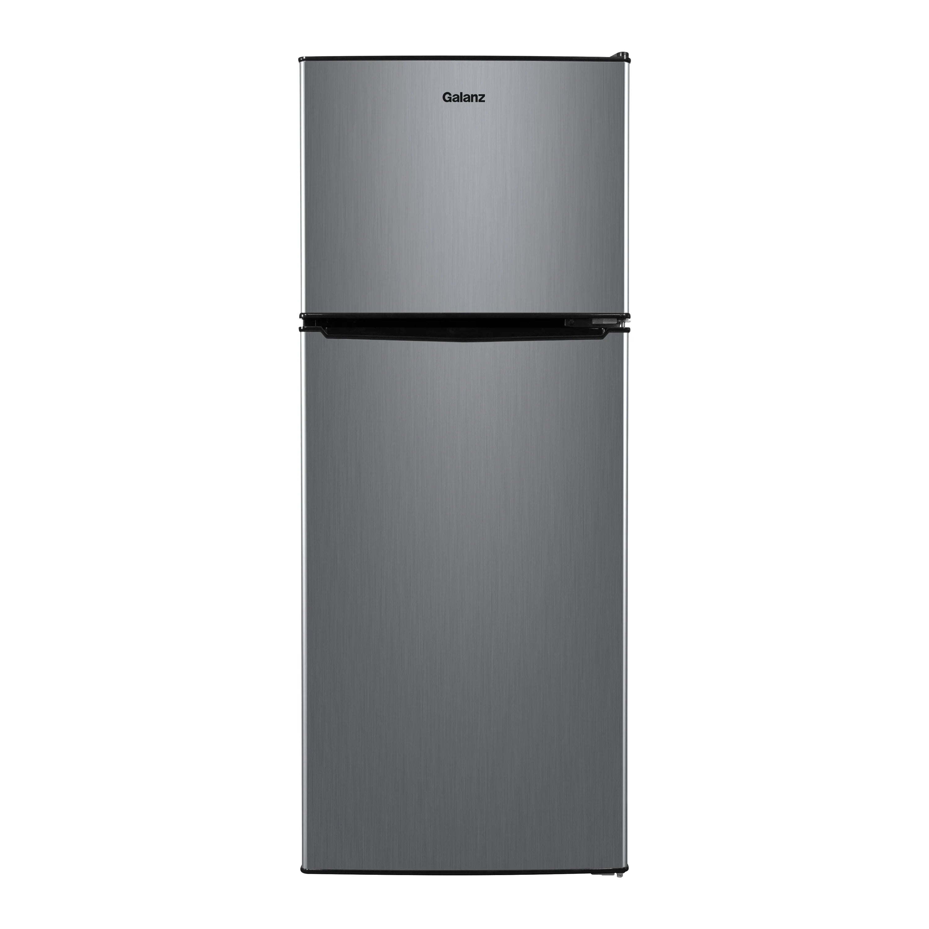 Galanz 4.6. Cu ft Two Door Mini Refrigerator with Freezer, Stainless Steel, New, Width 19.13"