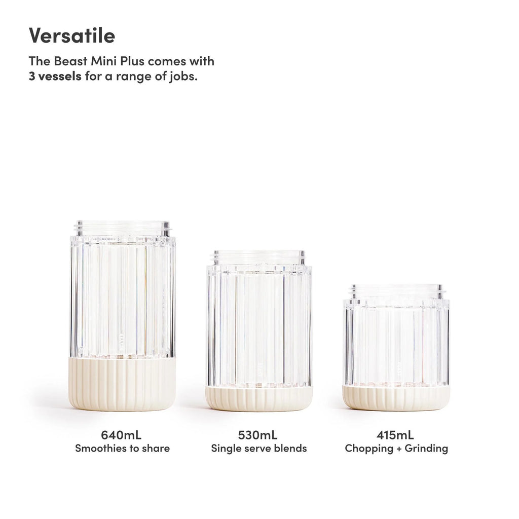 The Beast Mini® Blender Plus | Personal Countertop Blending for Smoothies, Shakes, Food Prep & Frozen Fruits & Veggies | Extra Portable Vessels, Straw Cap & Straws Included | 600W Motor (Sand)