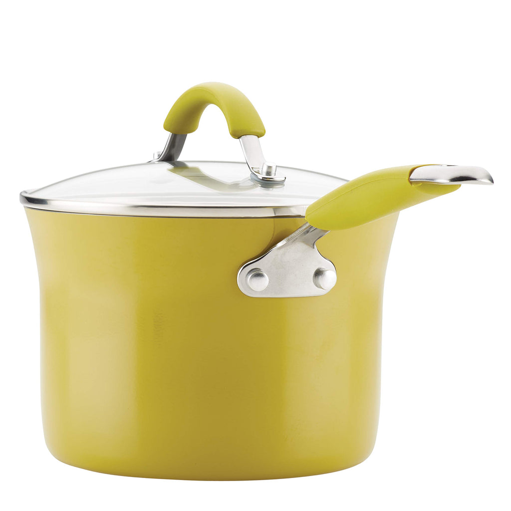 Rachael Ray Cucina Nonstick Cookware Pots and Pans Set, 12 Piece, Lemongrass Green