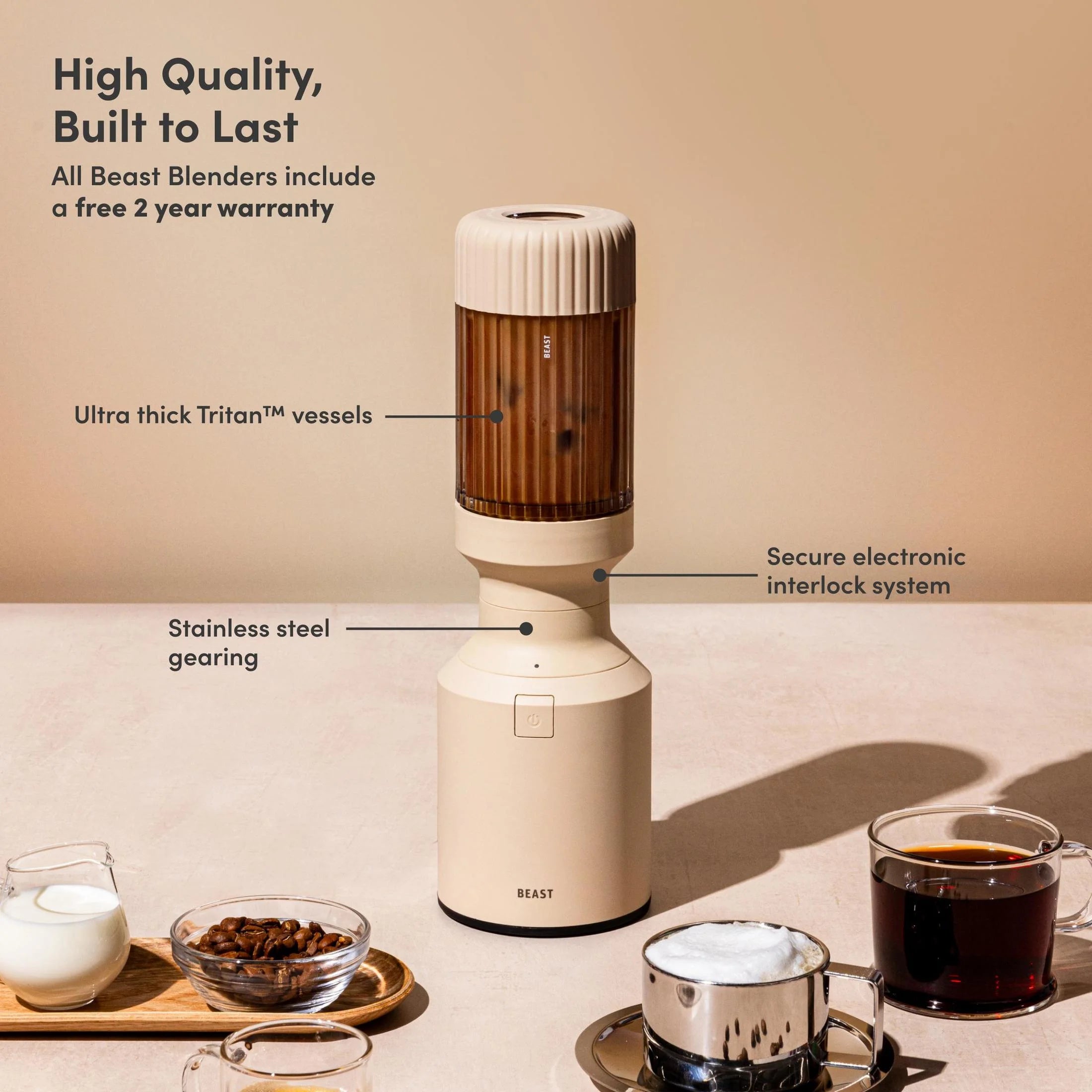 The Beast Mini® Blender Plus | Personal Countertop Blending for Smoothies, Shakes, Food Prep & Frozen Fruits & Veggies | Extra Portable Vessels, Straw Cap & Straws Included | 600W Motor (Sand)