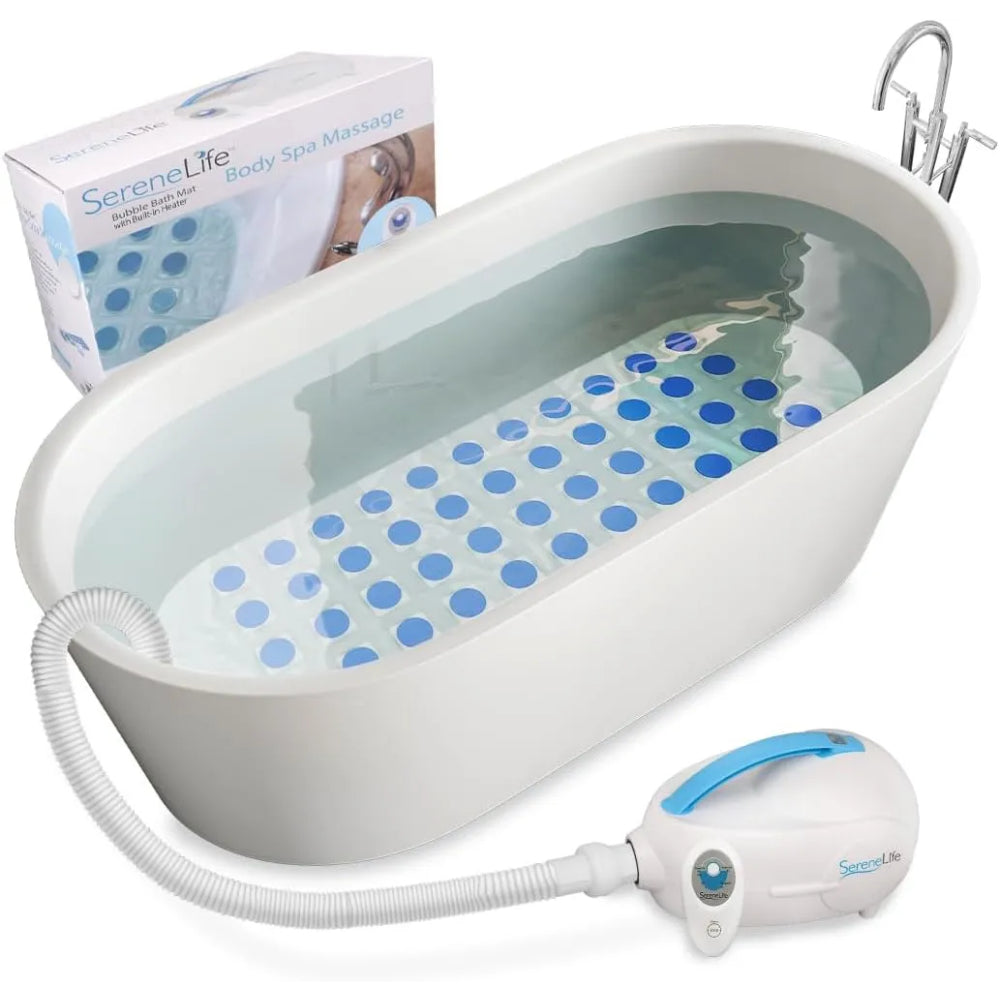 SereneLife Electric Bubble Massage Mat   Waterproof Massaging Spa   Blue
