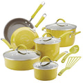Rachael Ray Cucina Nonstick Cookware Pots and Pans Set, 12 Piece, Lemongrass Green