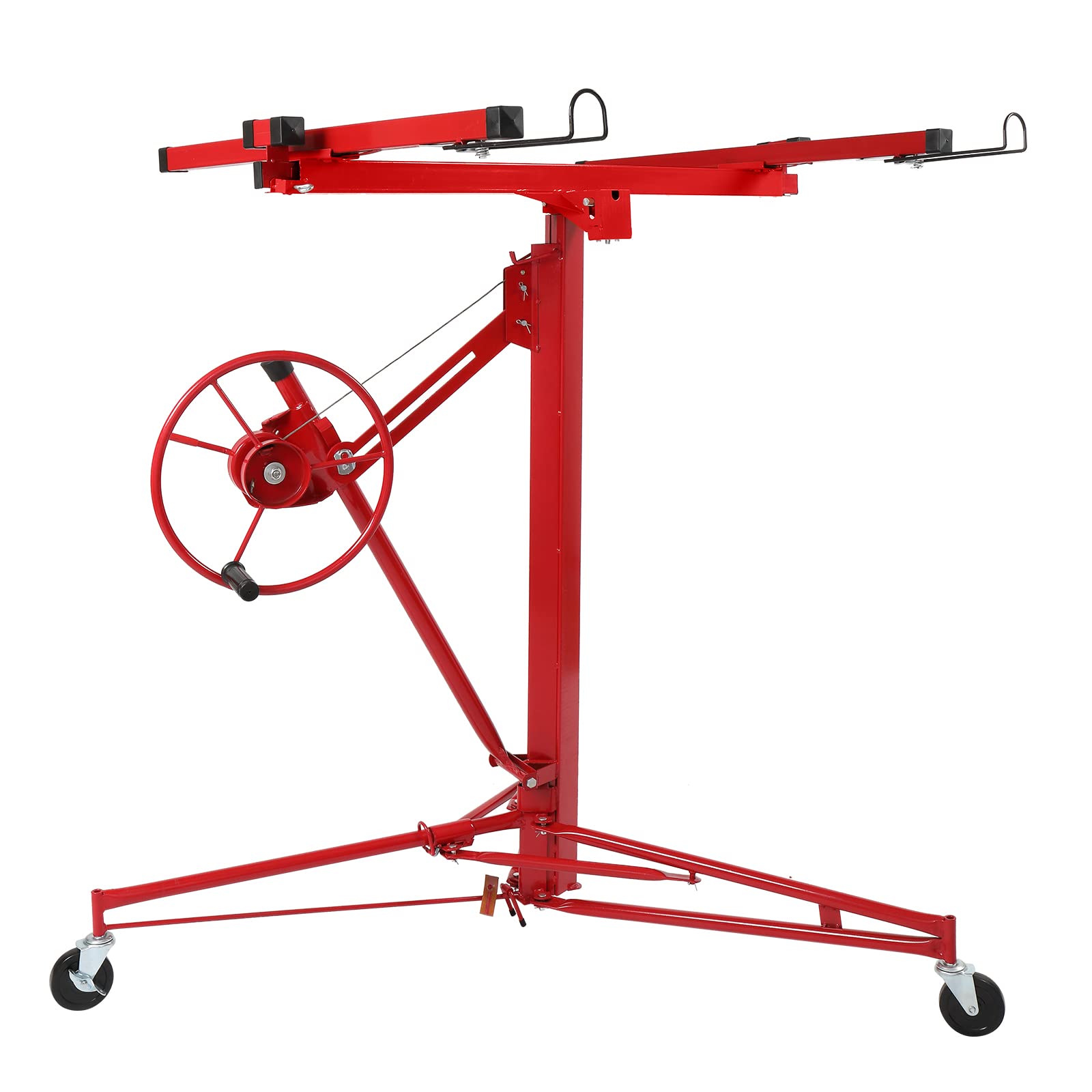 Winado 11 FT Drywall Lift Panel Rolling Hoist Jack Lifter Sheetrock, Drywall Lifting Construction Tools Caster Wheel with Adjustable Telescopic Arm, Red
