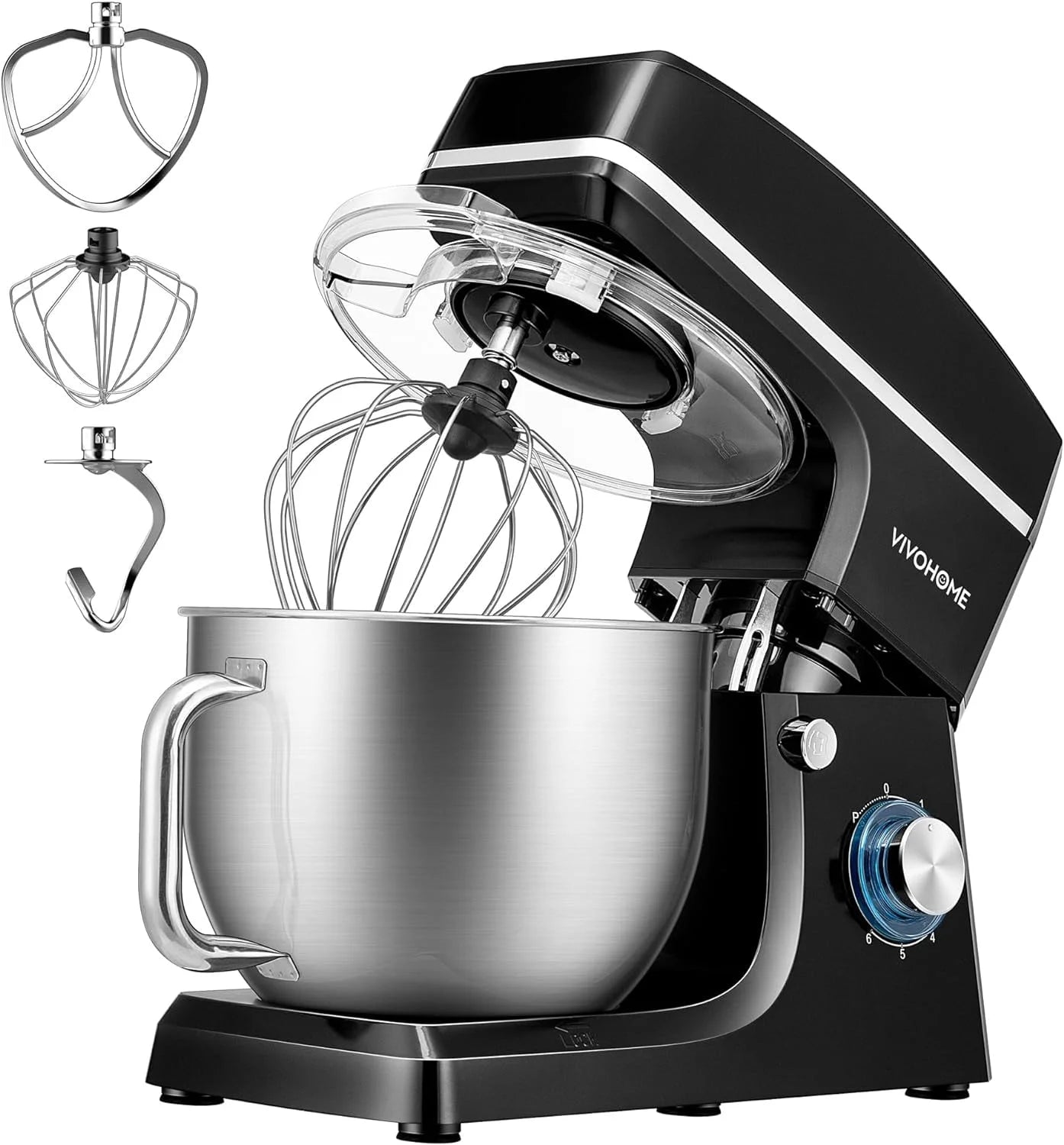 SPECSTAR 7.5 Quart Stand Mixer, 660W 6-Speed Tilt-Head Kitchen Electric Food Mixer with Beater, Dough Hook, Wire Whip, and Egg Separator, Black