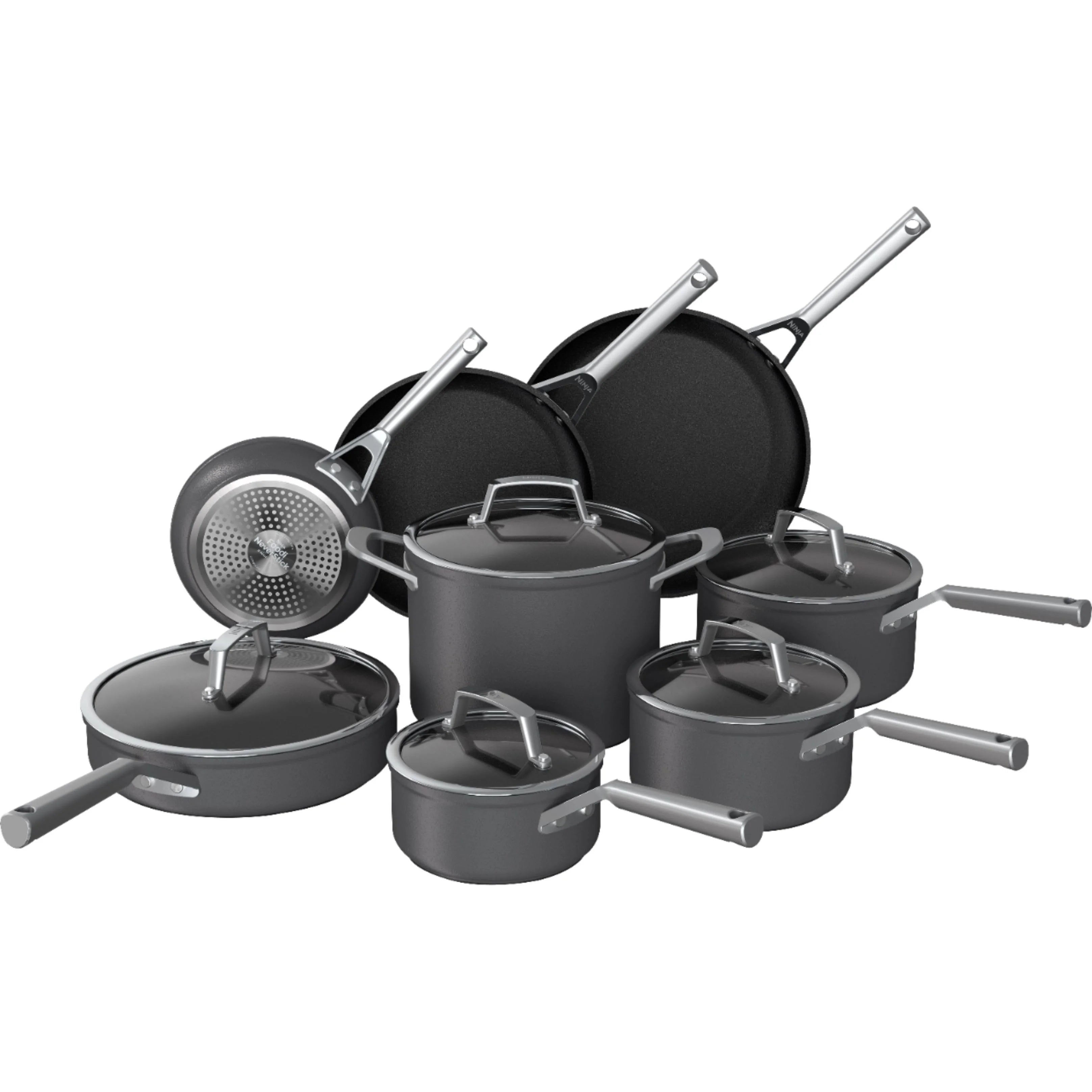 Ninja C39600 Foodi NeverStick Premium Hard-Anodized 13-Pieces Cookware Set, Slate Grey