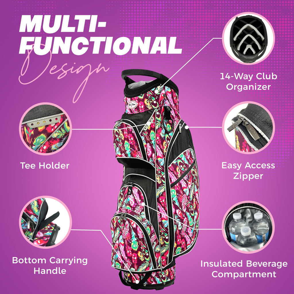 Womens Golf Bag - Taboo Fashions Lightweight Ladies Cart Bag, 14-Way, 7 Zippered Pockets, Rain Hood, Insulated Beverage Compartment