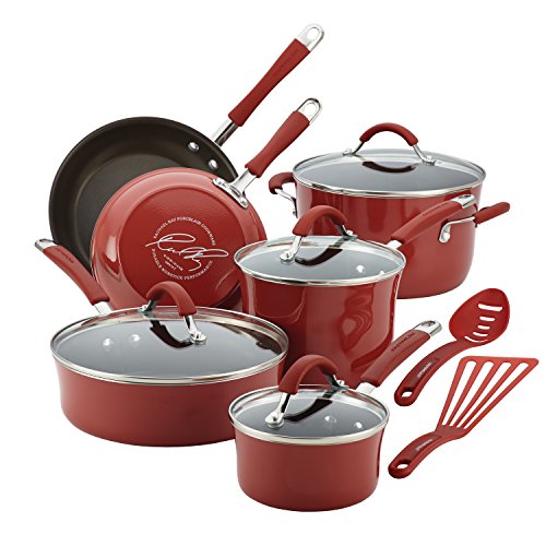 Rachael Ray Cucina Nonstick Cookware Pots and Pans Set, 12 Piece, Lemongrass Green