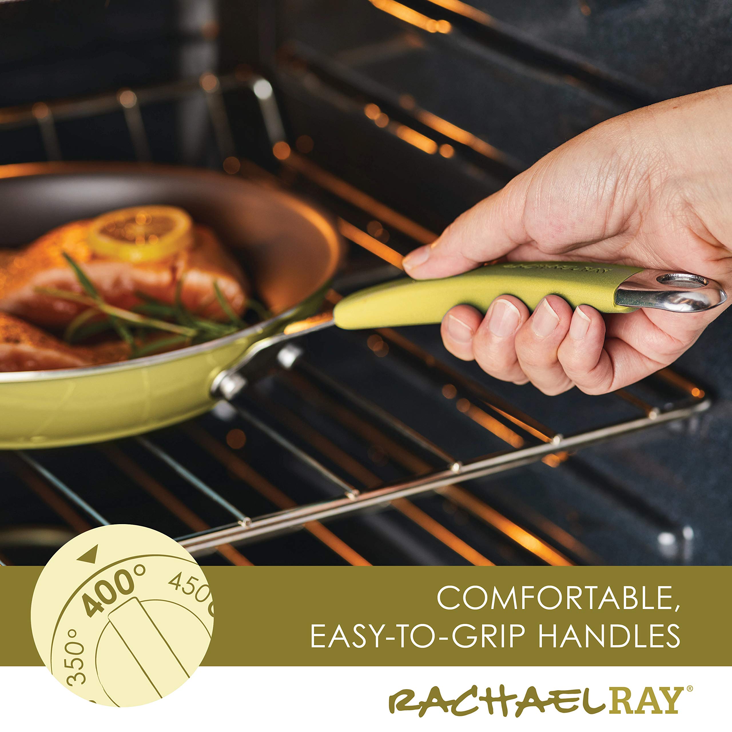 Rachael Ray Cucina Nonstick Cookware Pots and Pans Set, 12 Piece, Lemongrass Green