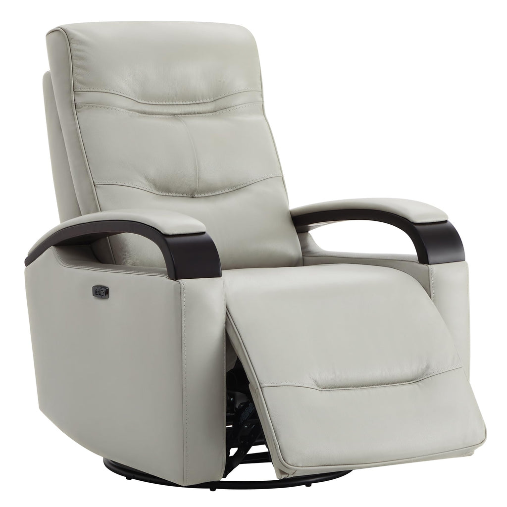 CHITA Genuine Leather Power Swivel Glider Rocker Recliner,USB Charge Power Headrest Wooden Contrast Armrest Double Layer Backrest Recliner Chair Sofa for Living Room and Nursery-Light Grey