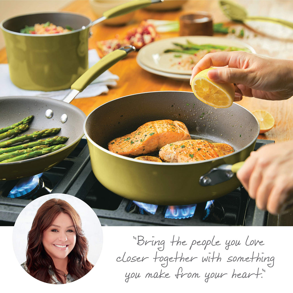 Rachael Ray Cucina Nonstick Cookware Pots and Pans Set, 12 Piece, Lemongrass Green