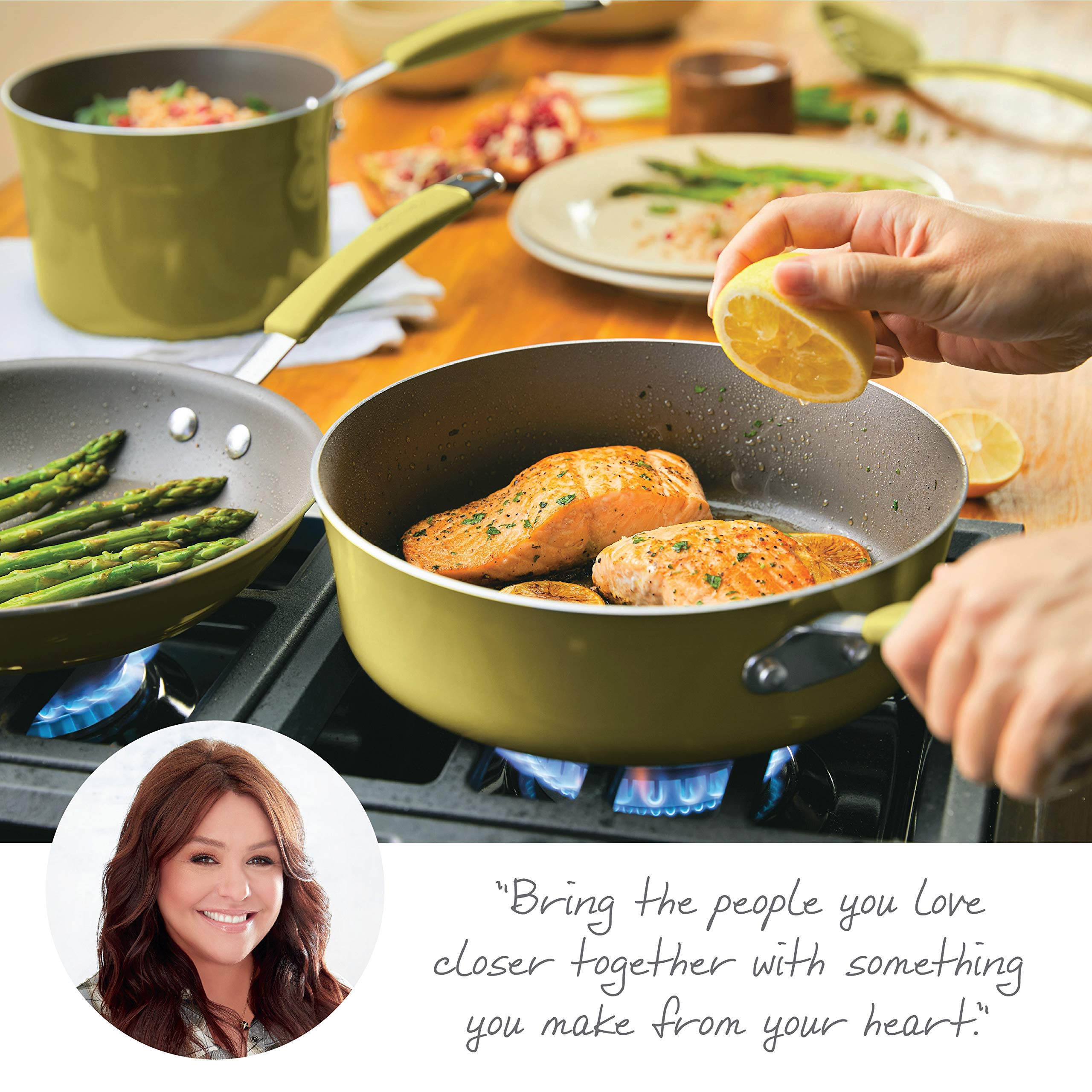 Rachael Ray Cucina Nonstick Cookware Pots and Pans Set, 12 Piece, Lemongrass Green