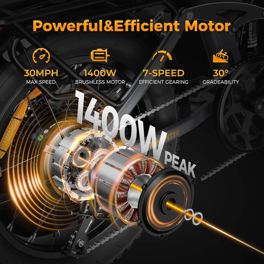 Jasion X-Hunter Electric Bike for Adults, 750W Motor Electric Bicycle with 48V 13AH Removable Battery, 20" x4.0 Fat Tire Folding Ebike, Full Suspension, 7-Speed Bicycles