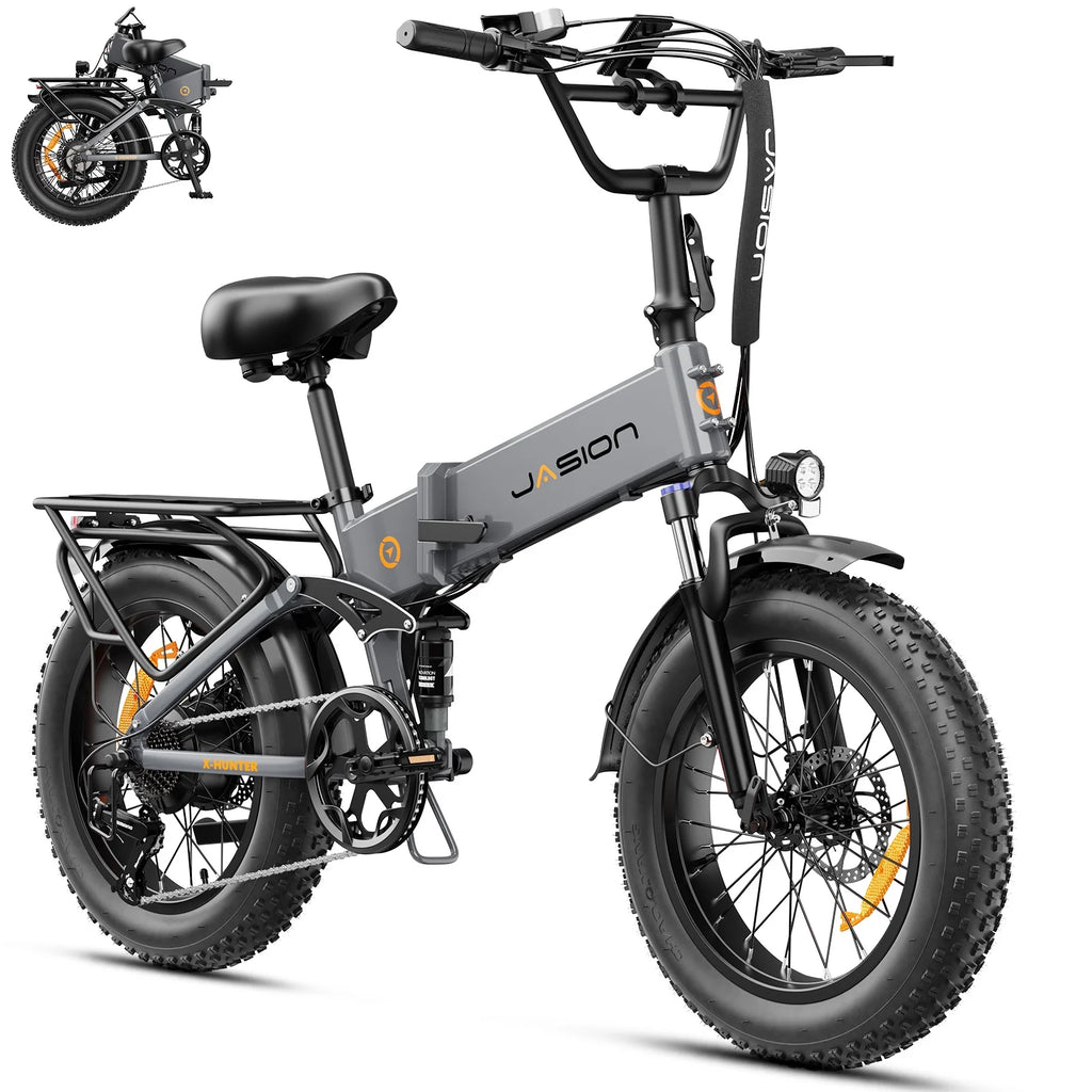 Jasion X-Hunter Electric Bike for Adults, 750W Motor Electric Bicycle with 48V 13AH Removable Battery, 20" x4.0 Fat Tire Folding Ebike, Full Suspension, 7-Speed Bicycles