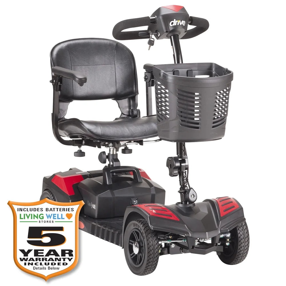 Drive Medical Spitfire Scout LT 4-EXT 4 Wheel Travel Power Scooter with Extended 15 Mile Range Battery and 5 Year Extended Warranty