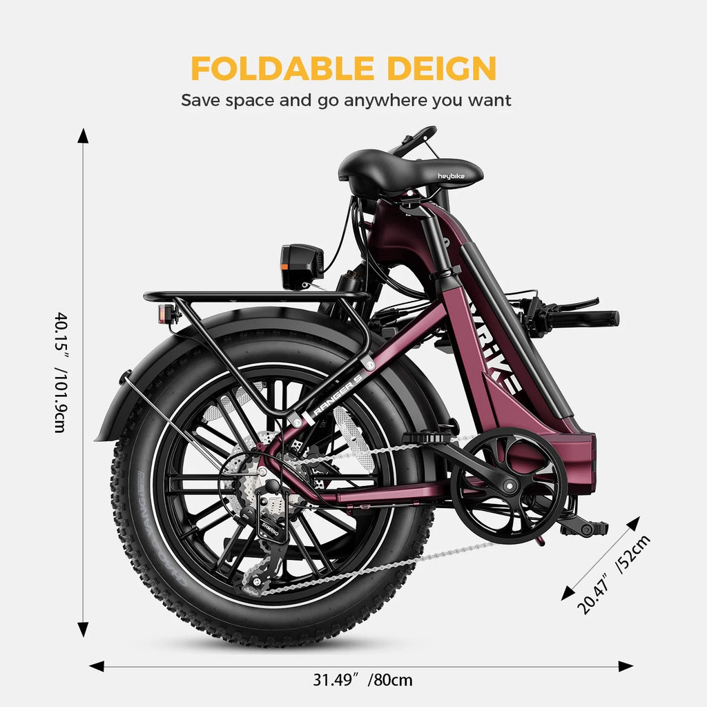 Heybike Ranger S Electric Bike for Adults, 750W Foldable Ebike with 48V 14.4AH Removable Battery, 20" x 4.0 Fat Tire Step-thru Electric Bicycle, 7-Speed Hydraulic Fork