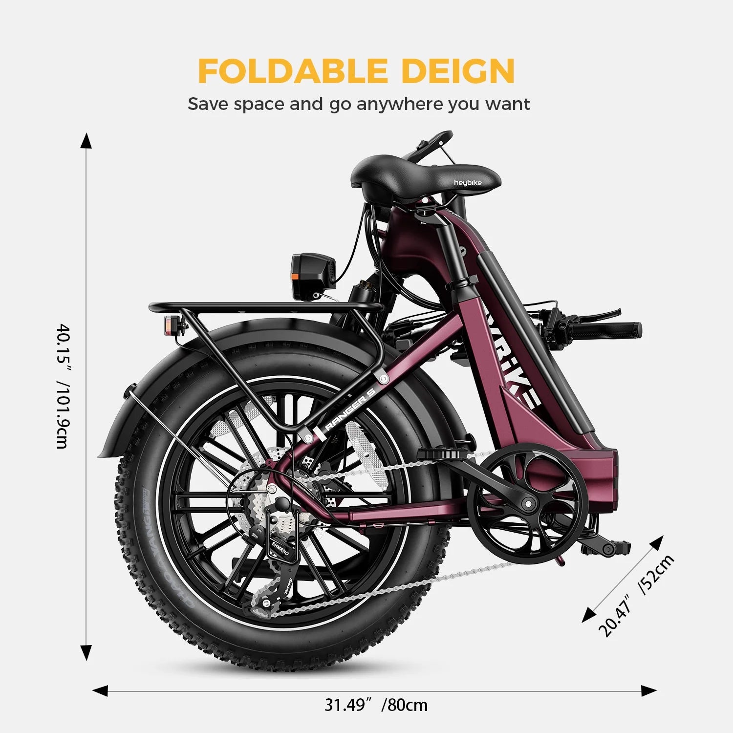 Heybike Ranger S Electric Bike for Adults, 750W Foldable Ebike with 48V 14.4AH Removable Battery, 20" x 4.0 Fat Tire Step-thru Electric Bicycle, 7-Speed Hydraulic Fork