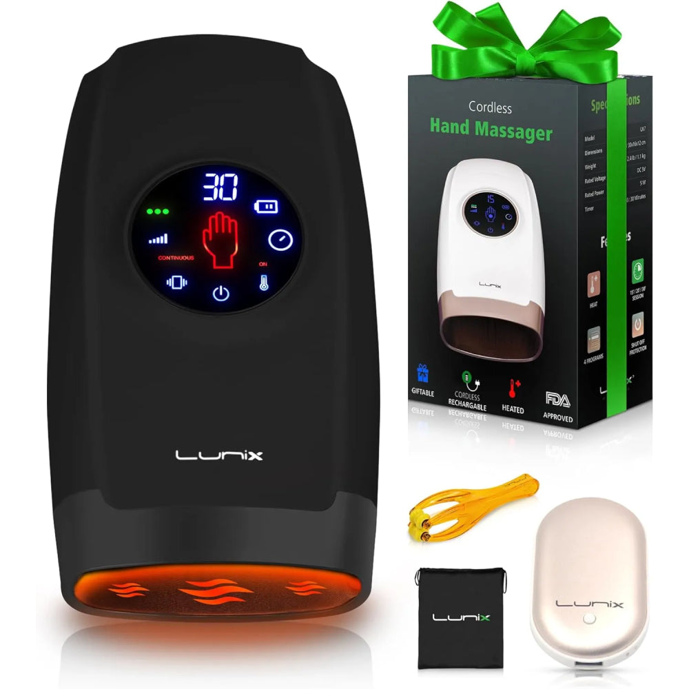 Lunix LX7 Touchscreen Electric Hand Massager with Compression, Pressure Point Therapy for Arthritis