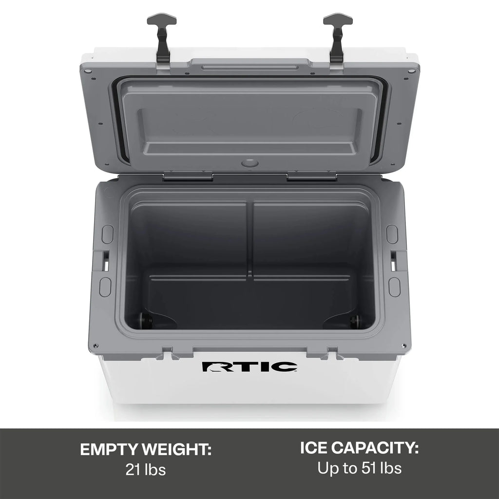 RTIC 52 Qt Ultra-Light Hard Cooler Insulated Portable Ice Chest Box for Beverage, Beach, Camping, Picnic, Fishing, Boat, Barbecue,White & Grey