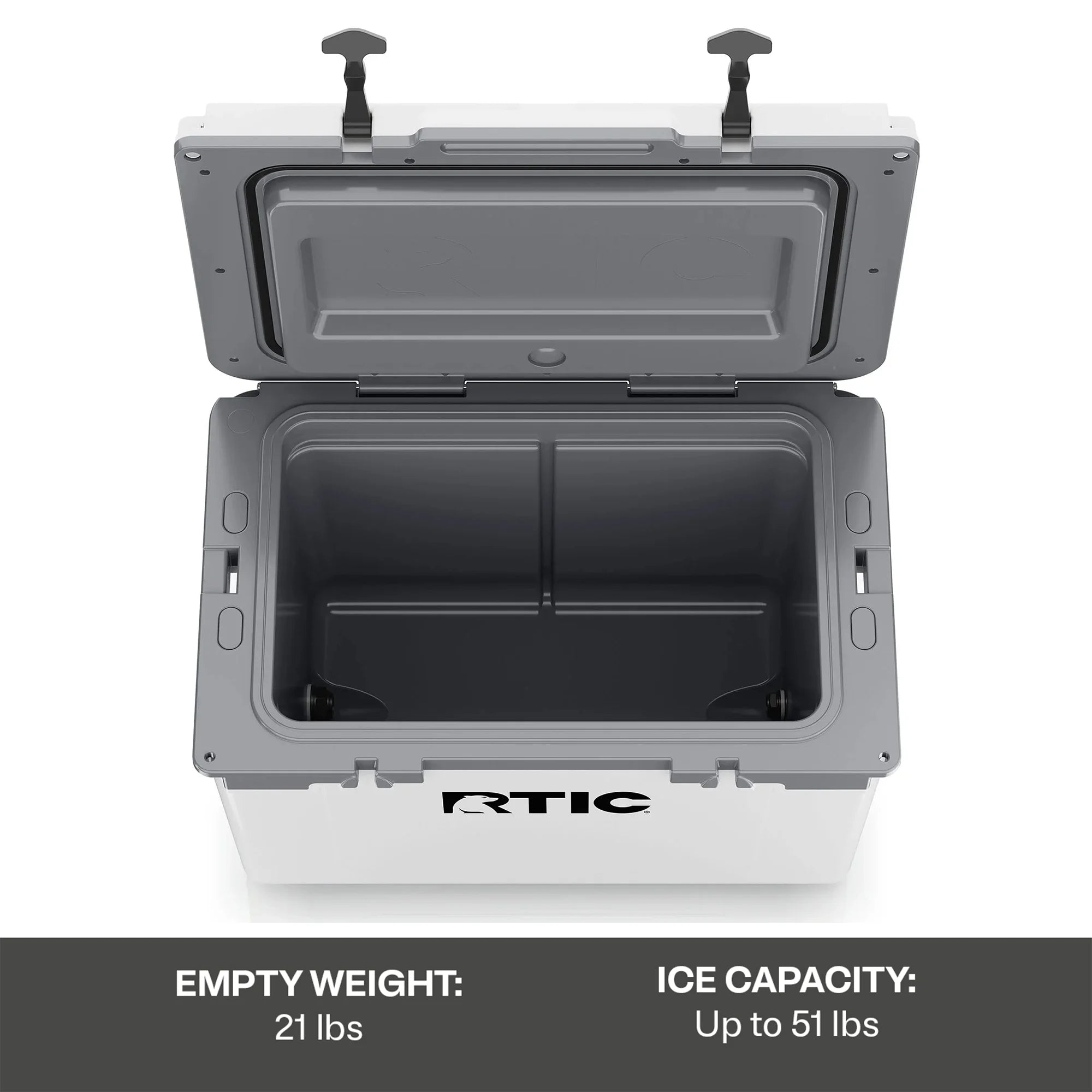 RTIC 52 Qt Ultra-Light Hard Cooler Insulated Portable Ice Chest Box for Beverage, Beach, Camping, Picnic, Fishing, Boat, Barbecue,White & Grey