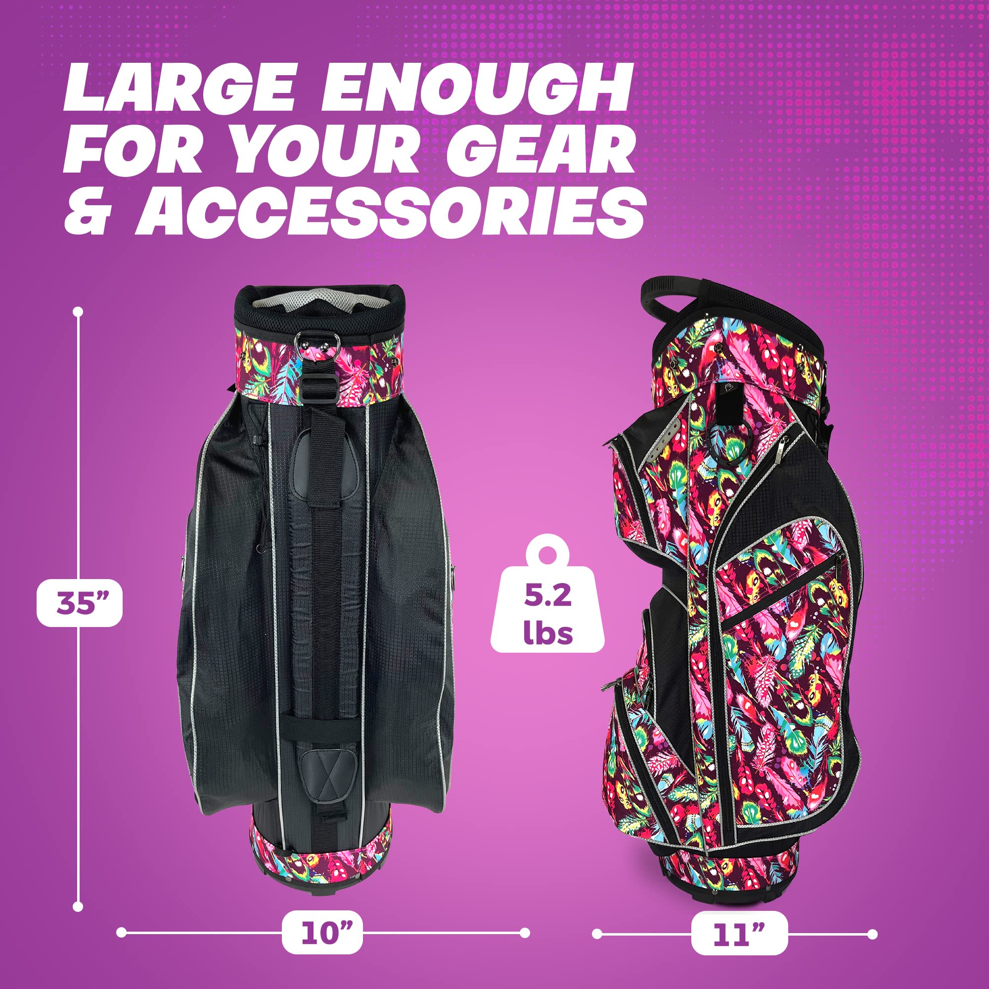 Womens Golf Bag - Taboo Fashions Lightweight Ladies Cart Bag, 14-Way, 7 Zippered Pockets, Rain Hood, Insulated Beverage Compartment