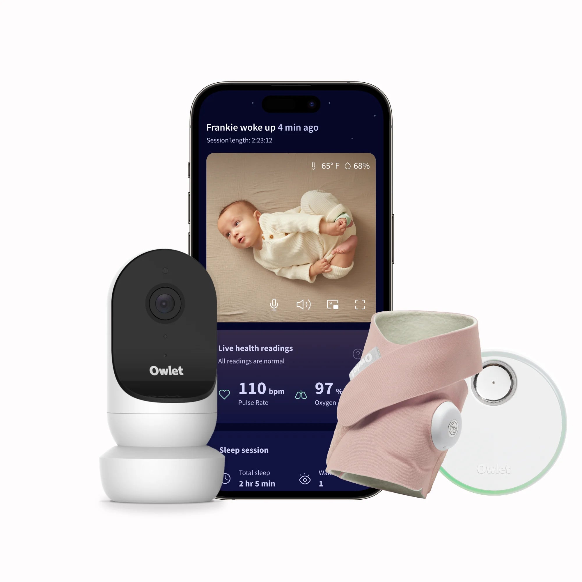 Owlet® Dream Duo 2 Smart Baby Monitor: FDA-Cleared Dream Sock® plus Cam 2 HD WiFi Video  - Dusty Rose