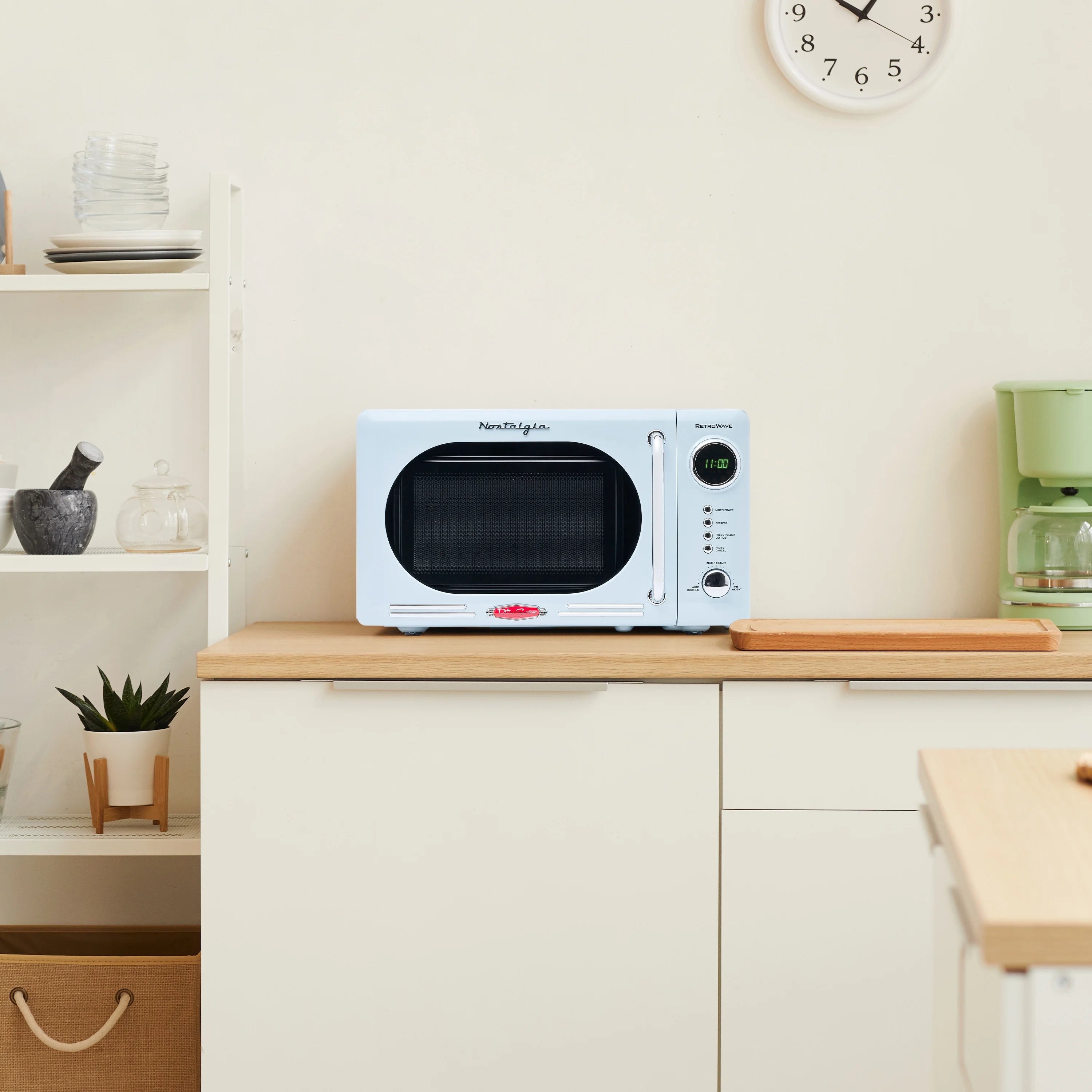 Nostalgia Retro Compact Countertop Microwave Oven, 0.7 Cu. Ft. 700-Watts with LED Digital Display, Child Lock, Easy Clean Interior, Blue