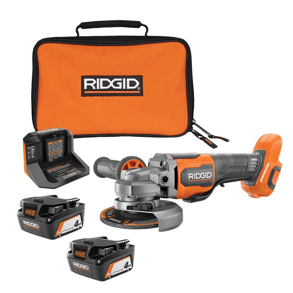 18V Brushless Cordless 4-1/2 in. Paddle Switch Angle Grinder with (2) 4.0 Ah Batteries, Charger, and Bag R86047B-AC93044SBN