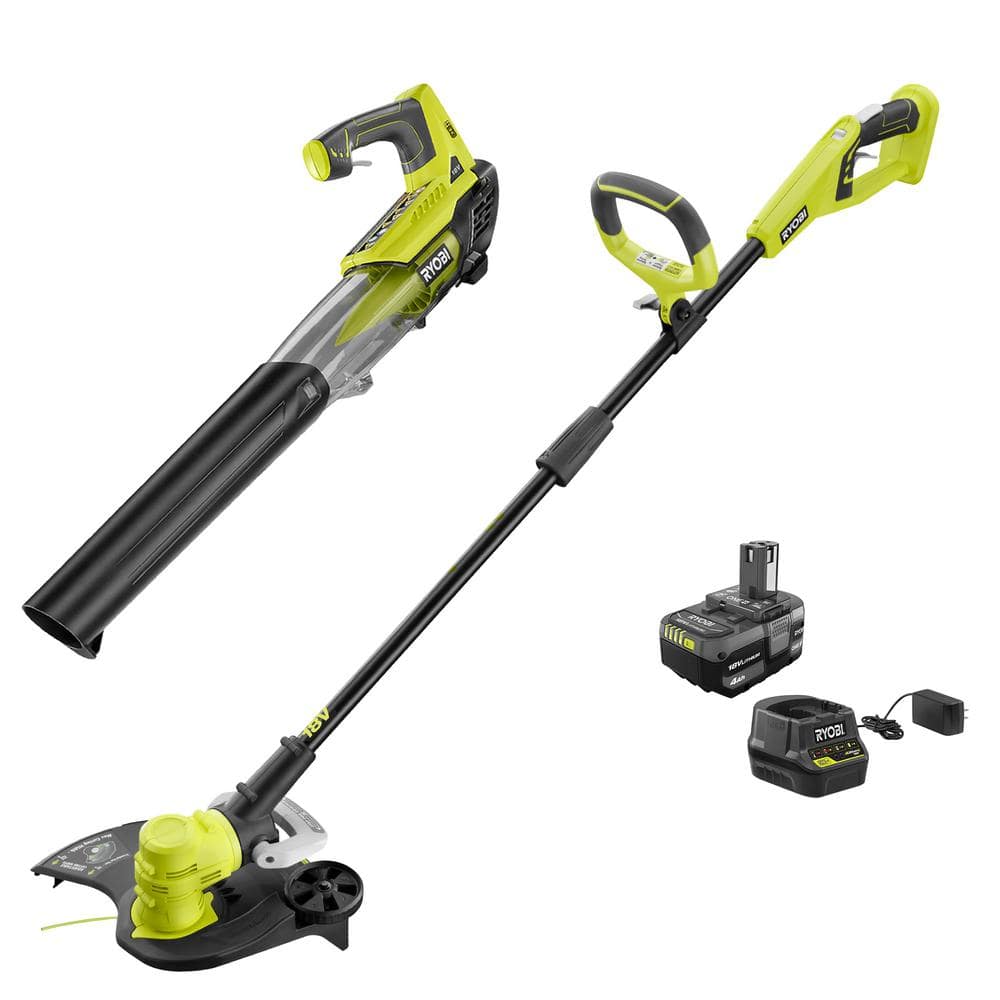 ONE+ 18V Cordless Battery String Trimmer/Edger and Jet Fan Blower Combo Kit with 4.0 Ah Battery and Charger P2035