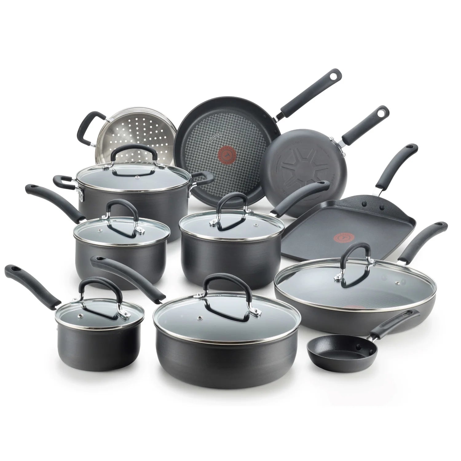 T-fal Ultimate Hard Anodized Nonstick 17 Piece Cookware Set, Black