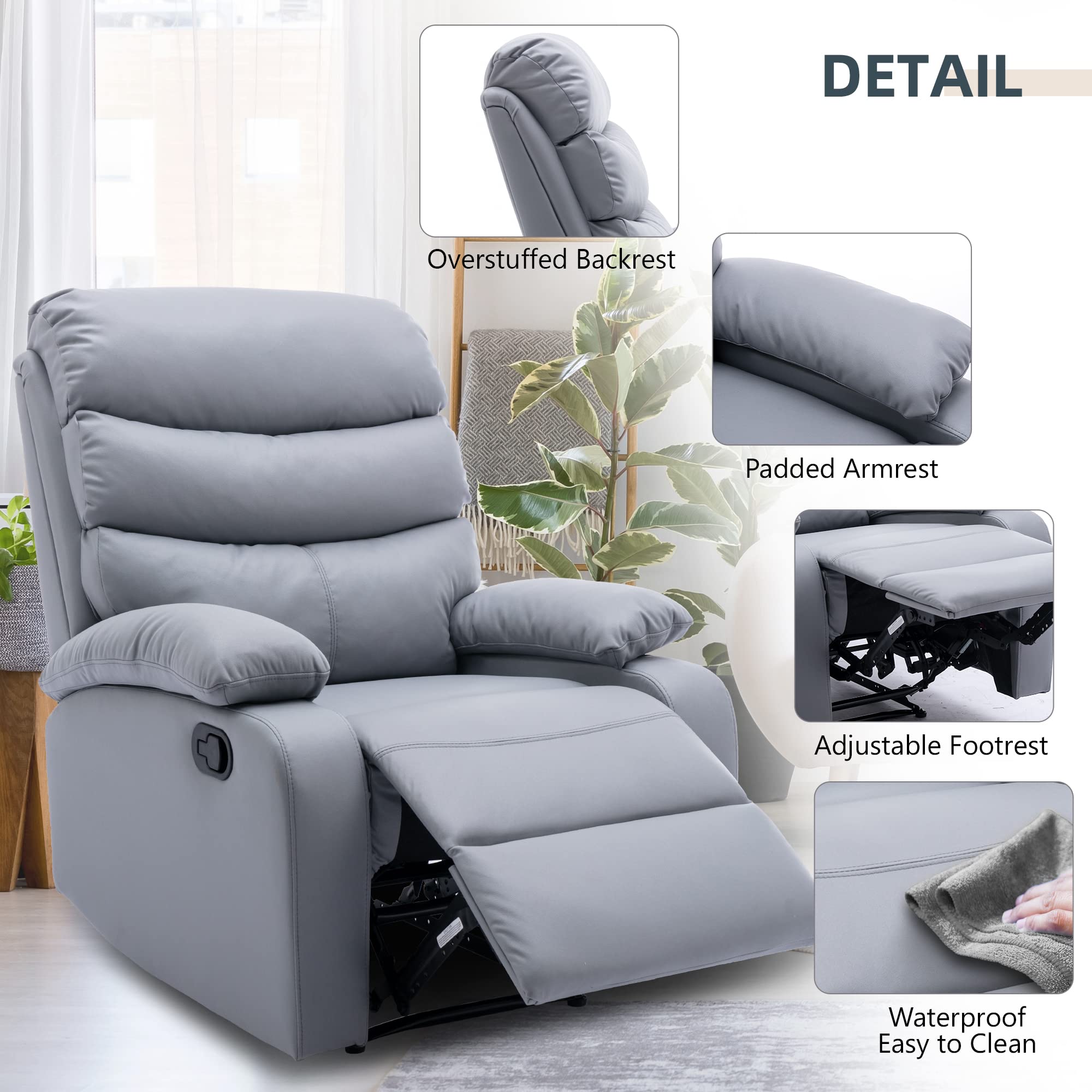 hzlagm Recliner Microfiber Technology Overstuffed
