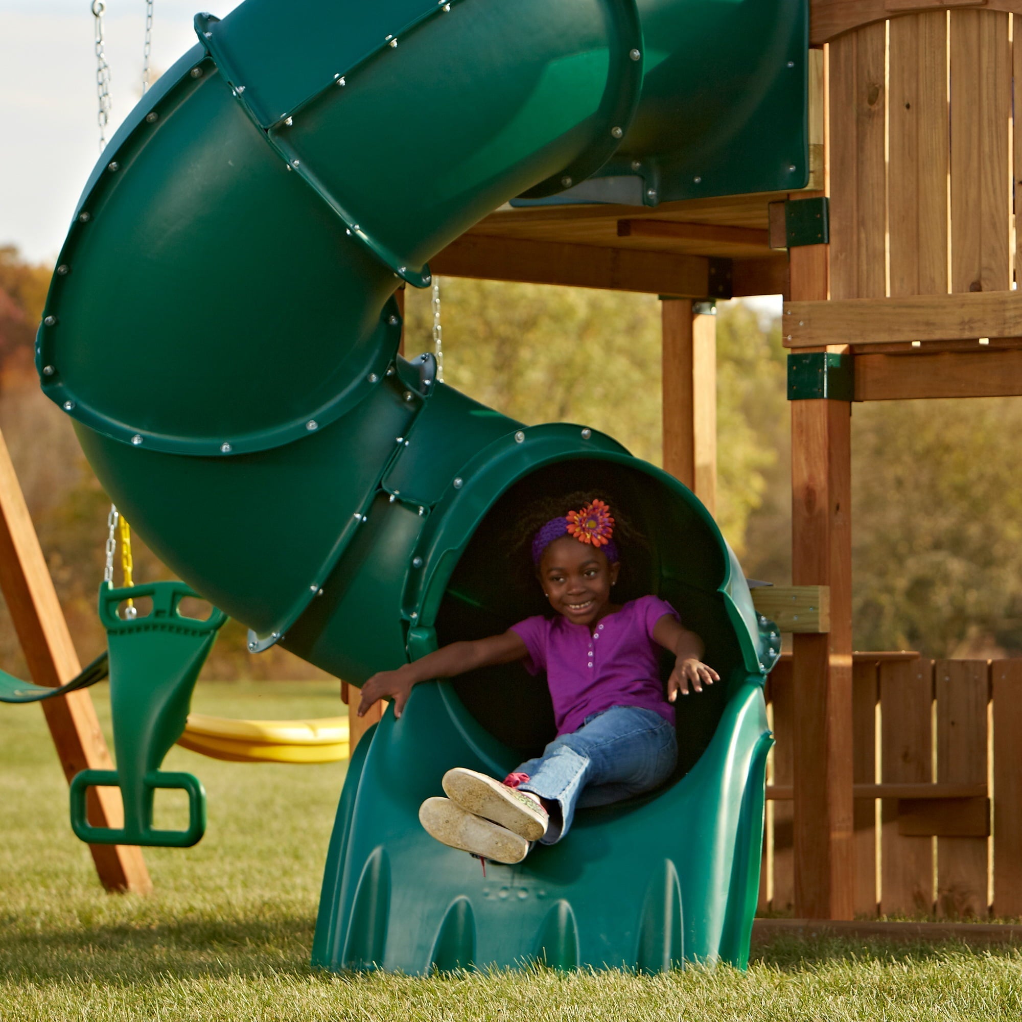 Swing-N-Slide 5 Foot Turbo Tube Slide with Lifetime Warranty, Green