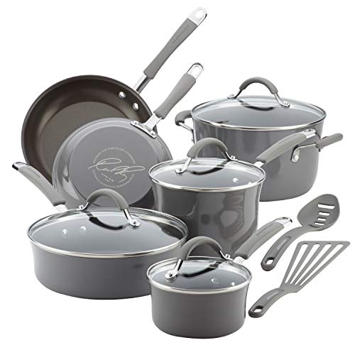 Rachael Ray Cucina Nonstick Cookware Pots and Pans Set, 12 Piece, Lemongrass Green