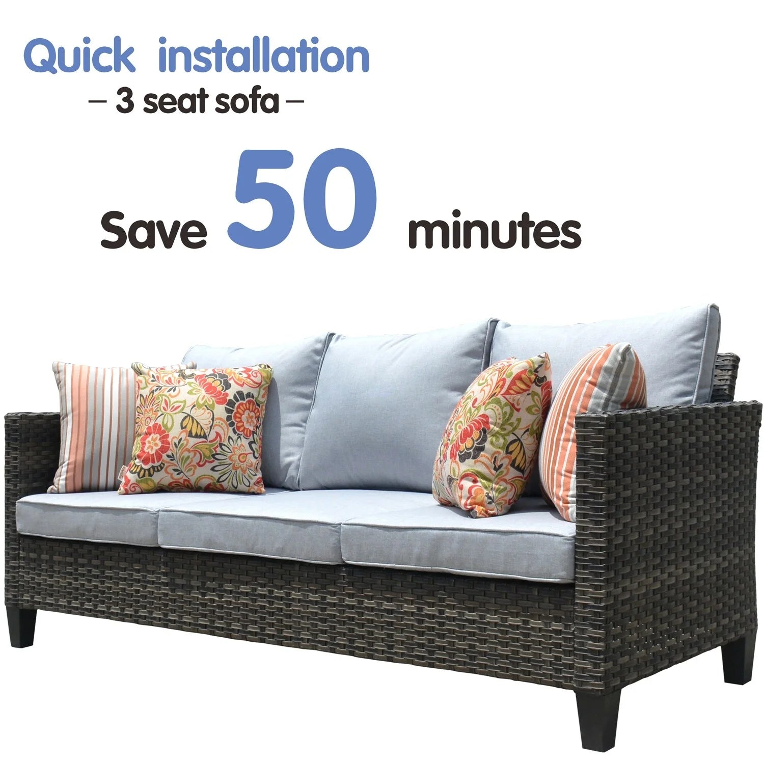 OVIOS  5-piece Patio Furniture Wicker Outdoor High-back Seating Set Grey/Black frame