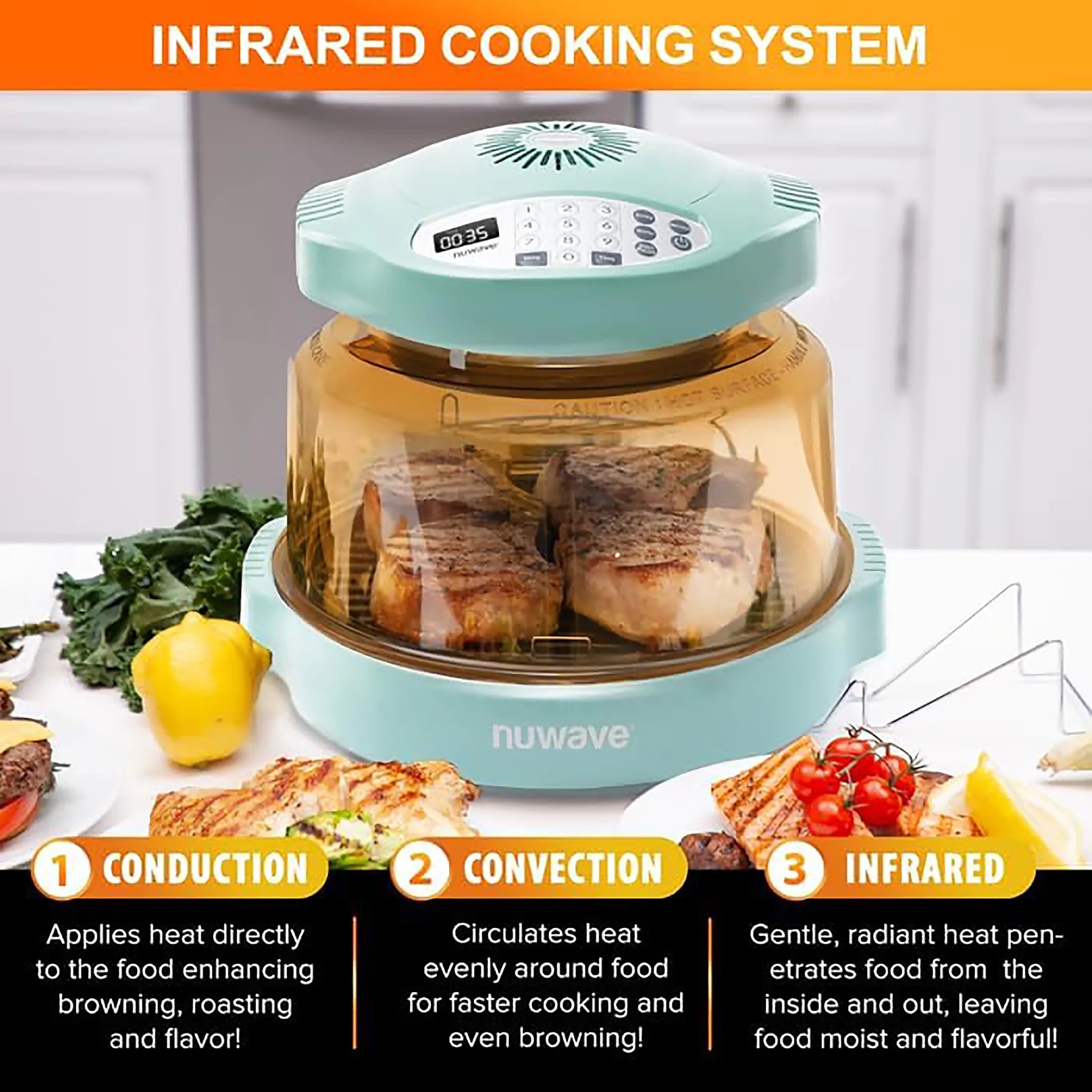 NuWave Pro Plus 2 Air Fryer, Infra-Red Oven Cook Healthy, 360 Surround Cooking, Adjustable Temps, 100 Presets & 50 Memory Air Fryer, Durable Power Dome, Mint Green