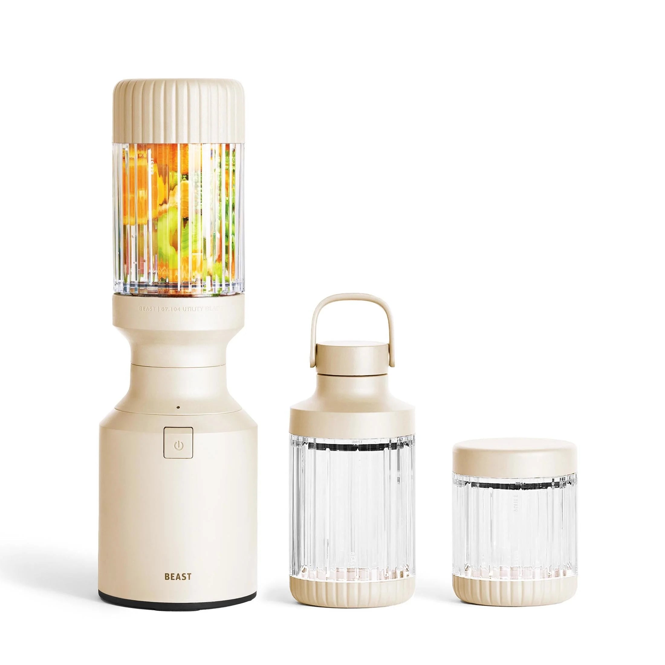 The Beast Mini® Blender Plus | Personal Countertop Blending for Smoothies, Shakes, Food Prep & Frozen Fruits & Veggies | Extra Portable Vessels, Straw Cap & Straws Included | 600W Motor (Sand)