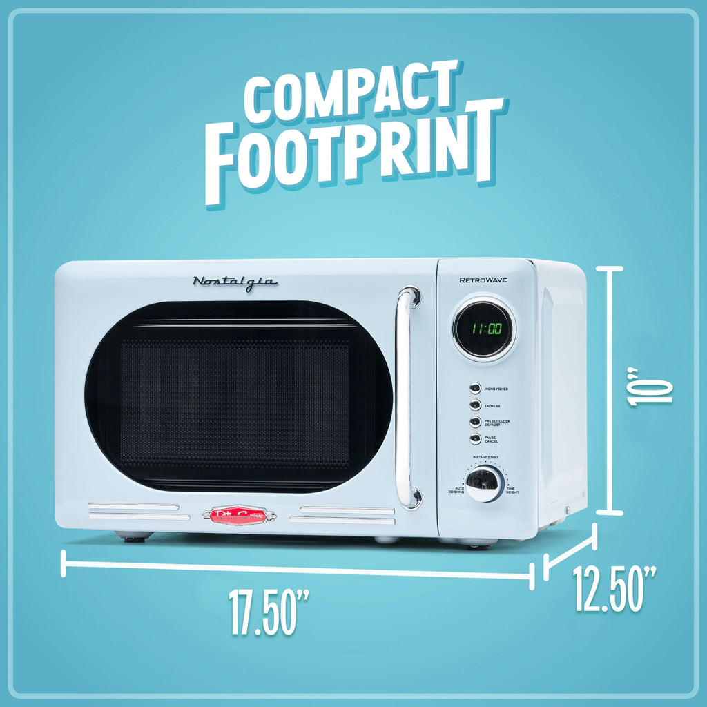 Nostalgia Retro Compact Countertop Microwave Oven, 0.7 Cu. Ft. 700-Watts with LED Digital Display, Child Lock, Easy Clean Interior, Blue