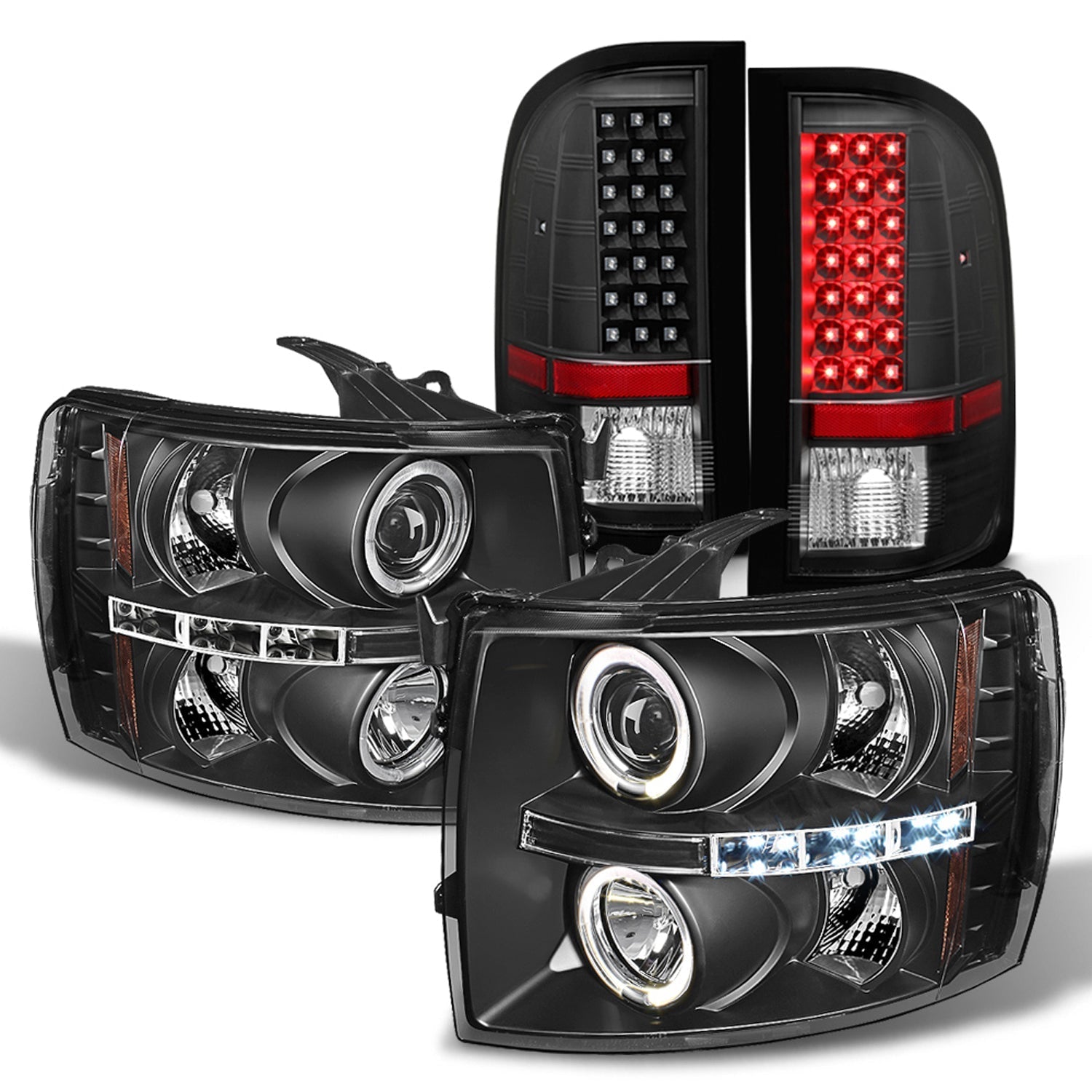 [LED Upgrade]For 07-13 Chevy Silverado Halo Projector Headlights   Tail Lights