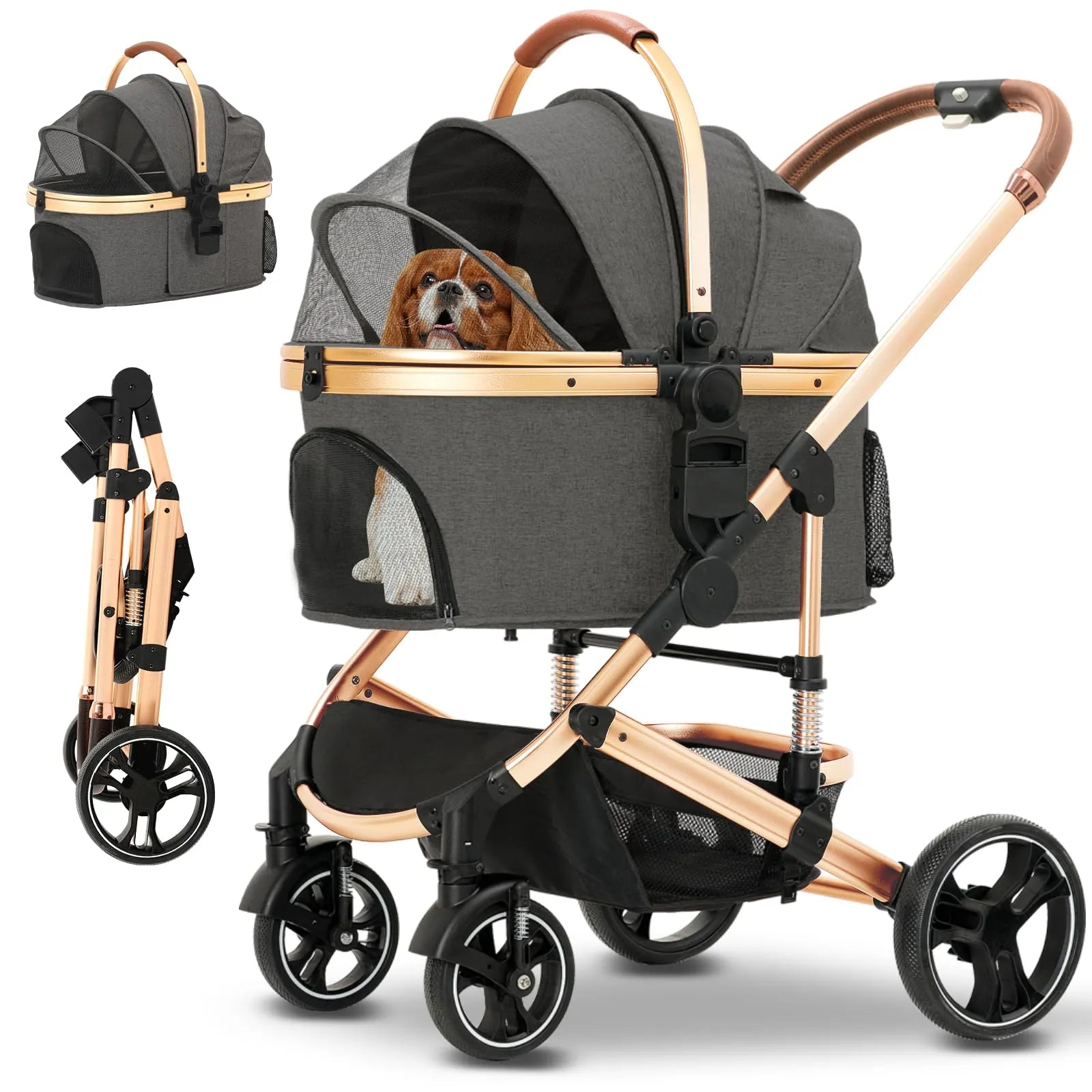 Ingborsa 3 in 1 Folding Pet Stroller   Dog/Cat, Gray